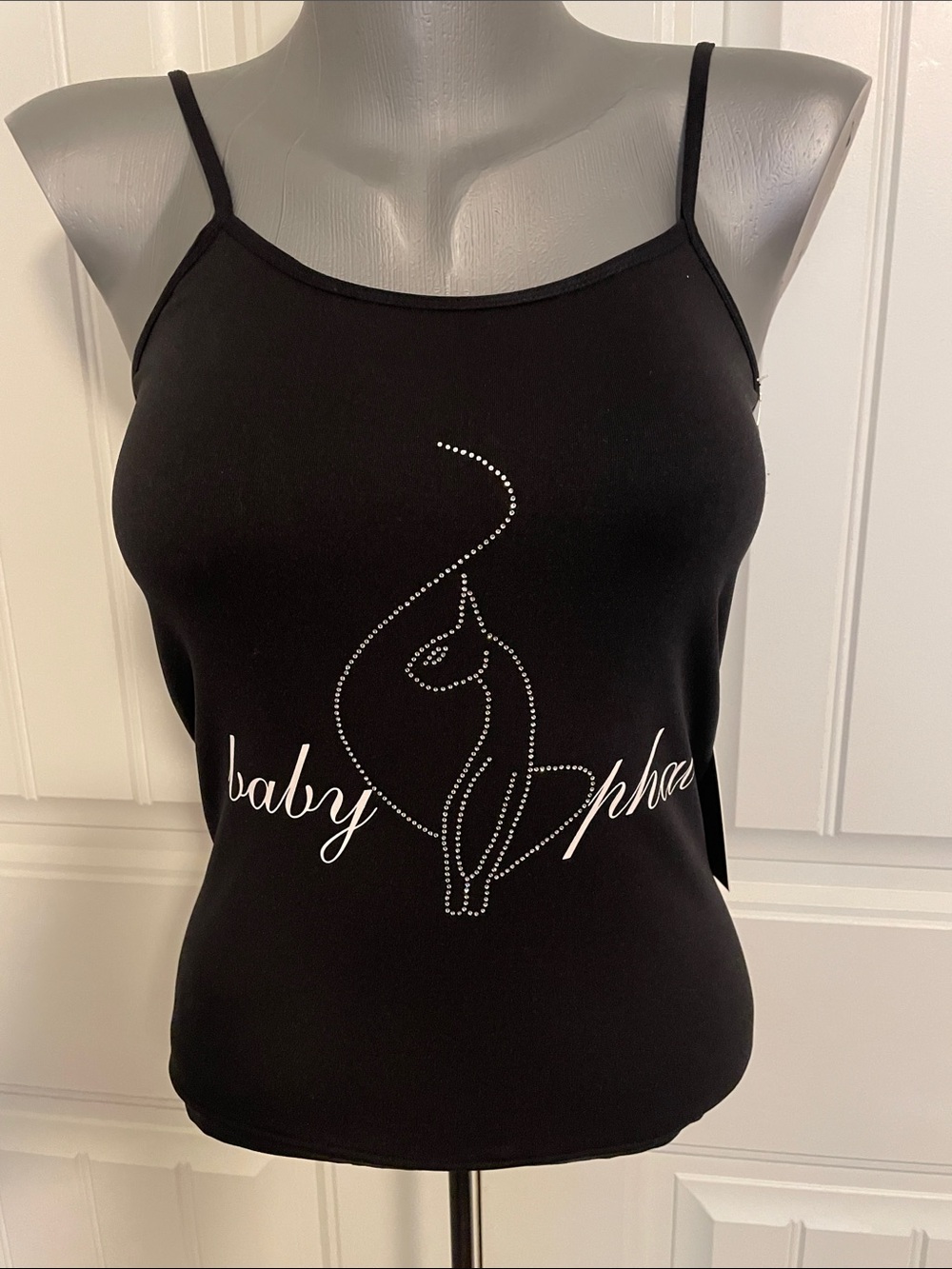 Baby Phat Black Rhinestone Cat Logo Spaghetti-Strap Camisole